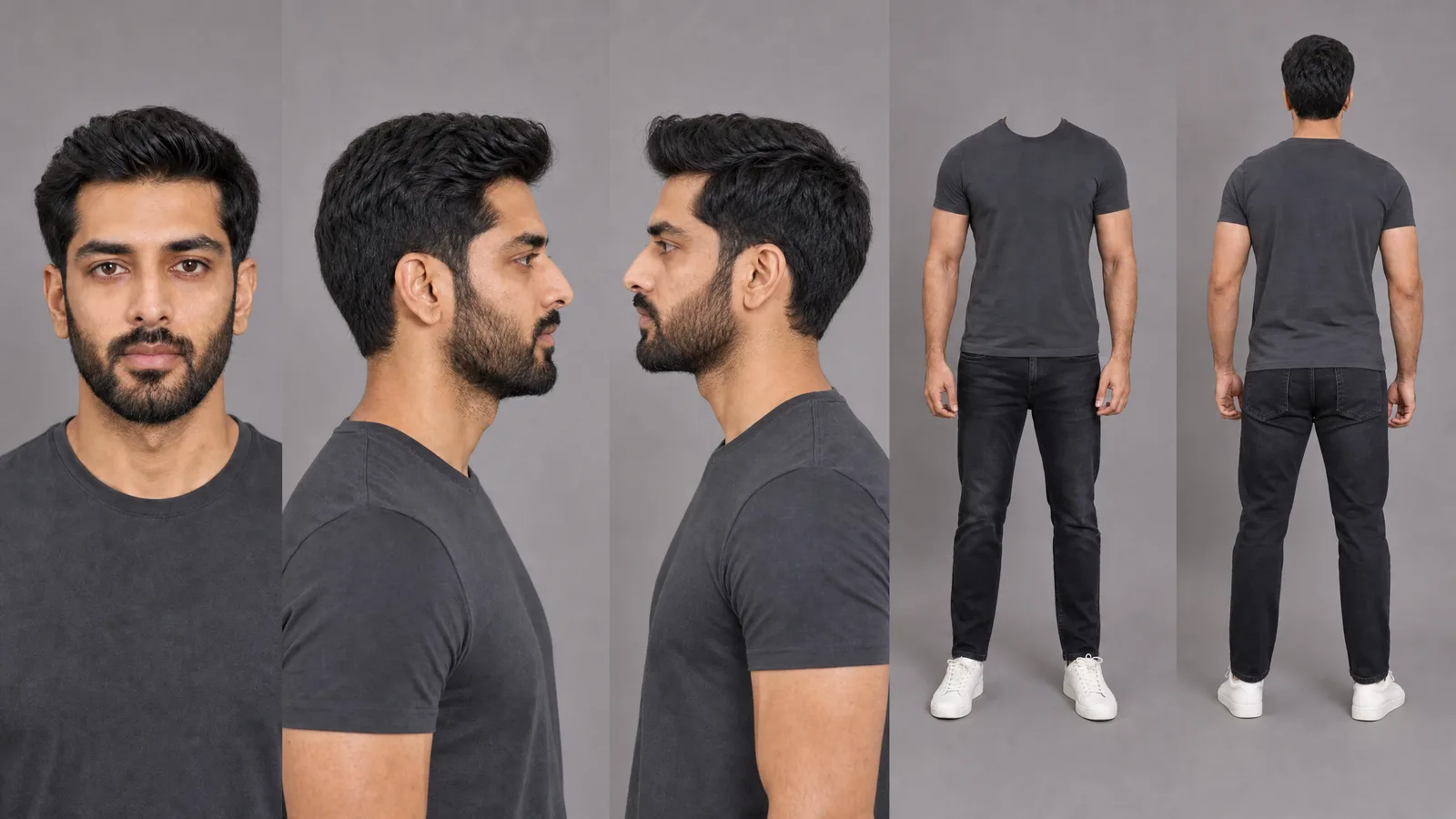 Character sheet of a man in a charcoal t-shirt and jeans